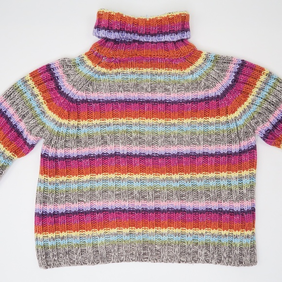Vintage 90s Rocket 898 Rainbow Striped Knit Turtleneck Sweater - Picture 3 of 7